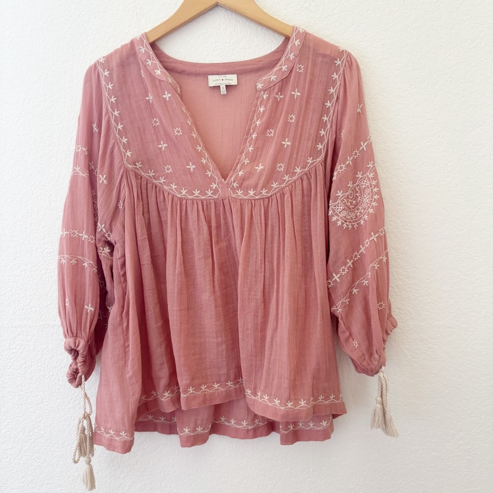 Lucky Brand soft folk peasant top pink Size small
